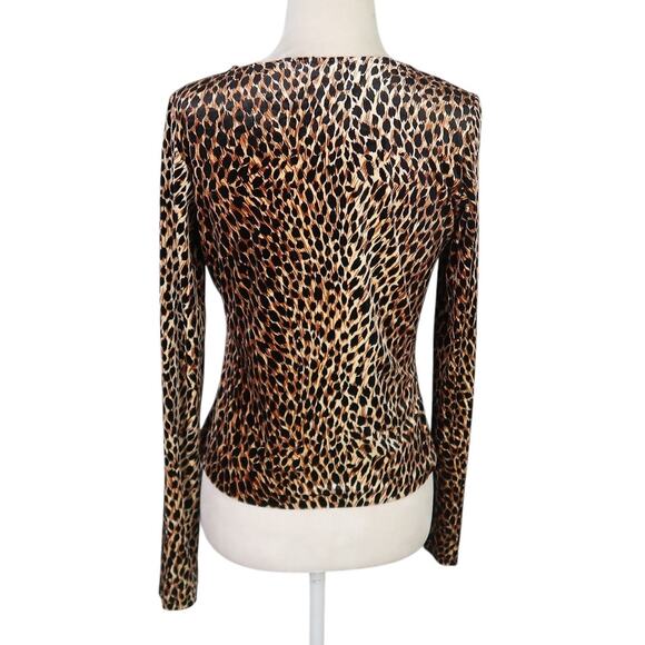 Vintage 90s Necessary Objects brown cheetah leopard velvet top L - Picture 4 of 6